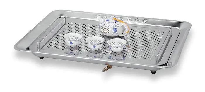 Rectangle Stainless Steel Tea Tray / Saucer / Board with Water Tank and Water Outlet 3 Variations - King Tea Mall