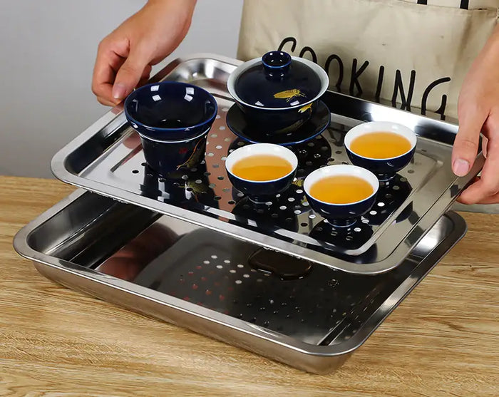 Rectangle Stainless Steel Tea Tray with Water Tank 5 Variations - photo 3
