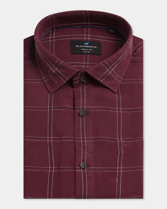 Red Linen Check Shirt - Moben