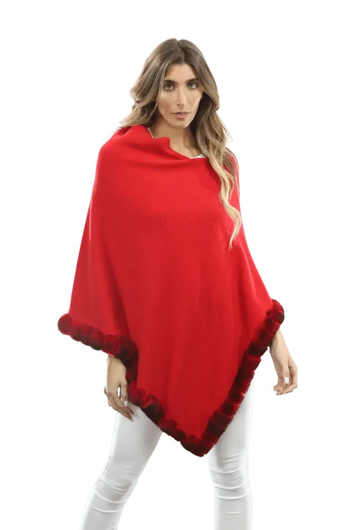 Red Poncho with Rex Rabbit Trim