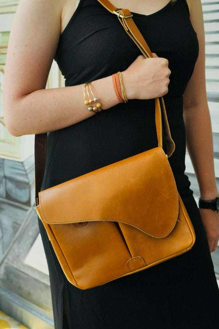 Rhea Leather Crossbody Bag - Tan