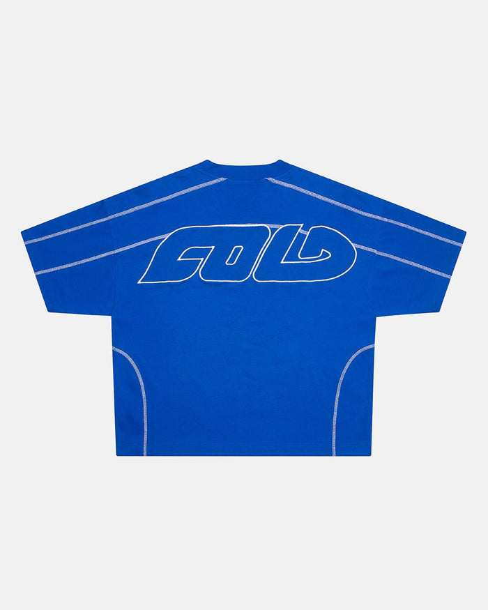 ROLLER TEE BLUE - blue oversized tee, back view - Cold Culture