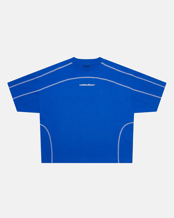 ROLLER TEE BLUE - blue oversized tee, front view - Cold Culture