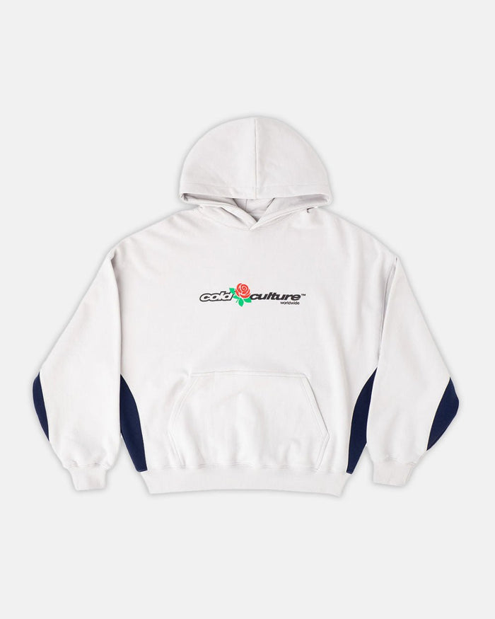 ROSE HOODIE PEARL GREY - pearl grey graphic print hoodie, front view - Cold Culture