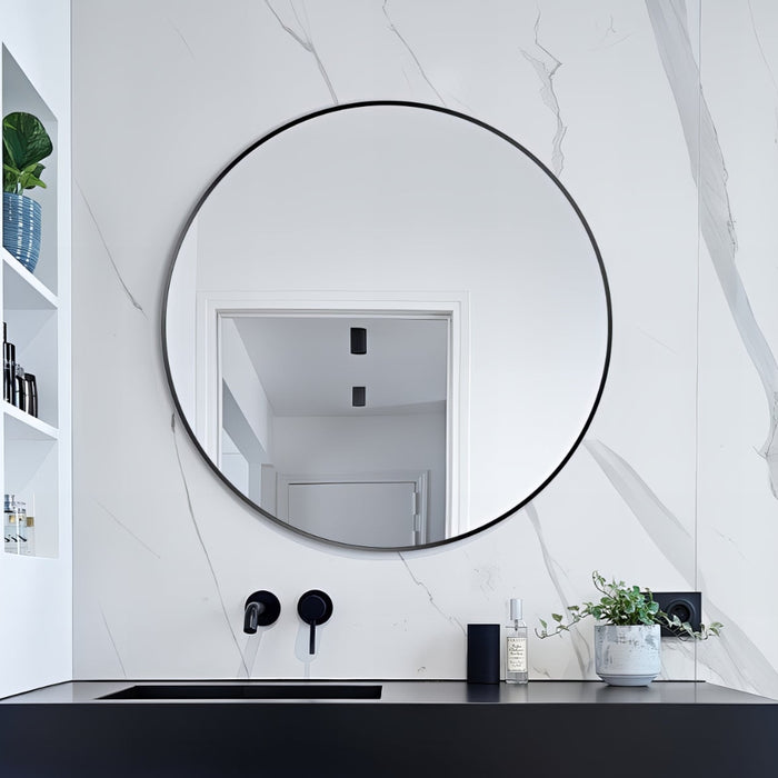 Round 600mm Matte Black Framed Mirror - Acqua Bathrooms
