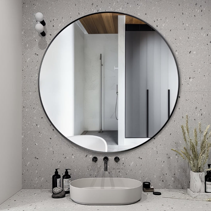 Round 800mm Matte Black Framed Mirror - Acqua Bathrooms
