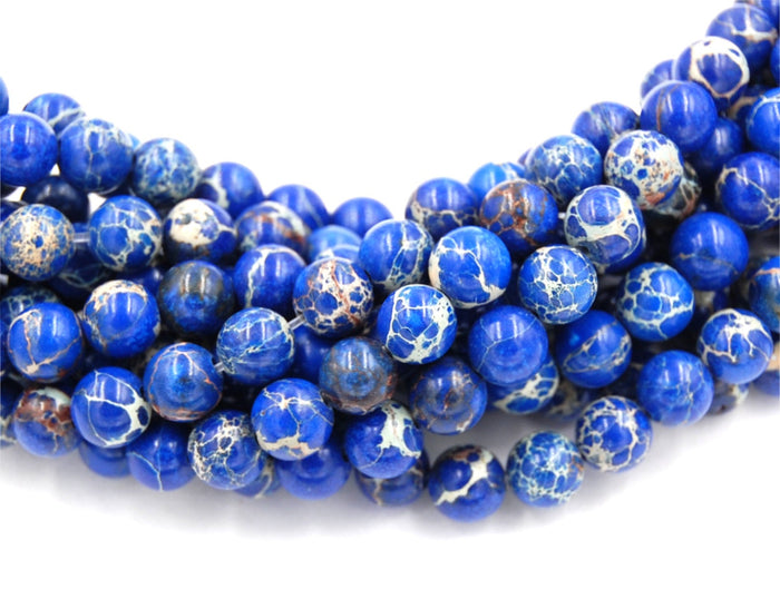 Royal Blue Impression Jasper Beads 8mm round -15.5 beads