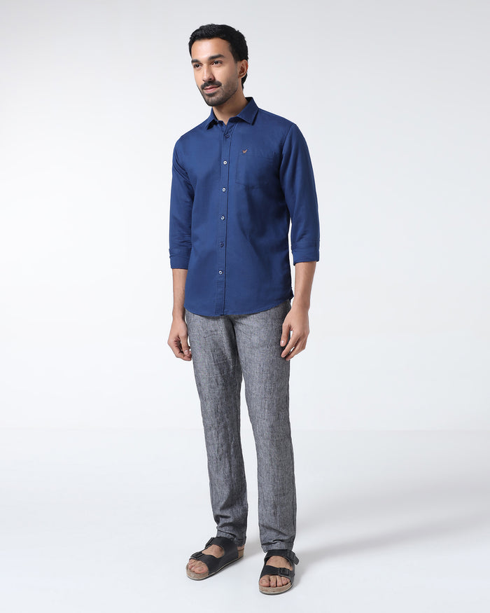 Royal Blue Linen Solid Shirt - Cleo