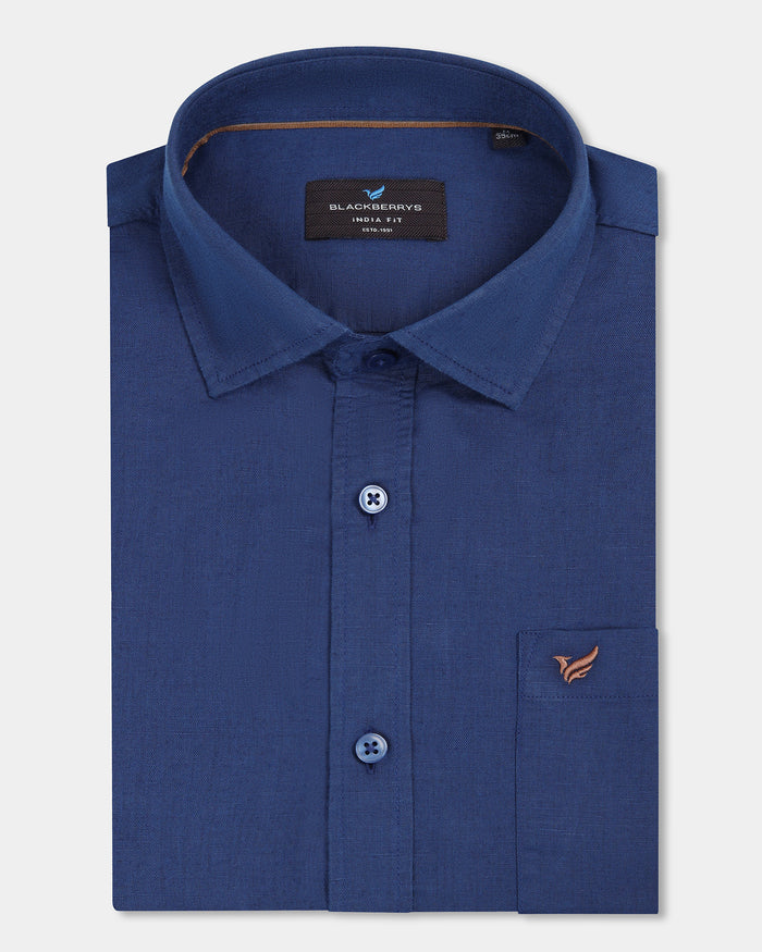 Royal Blue Linen Solid Shirt - Cleo