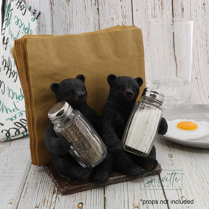Rustic Kitchen Décor Napkin Holder and Salt and Pepper Shaker Set - Twin Bear