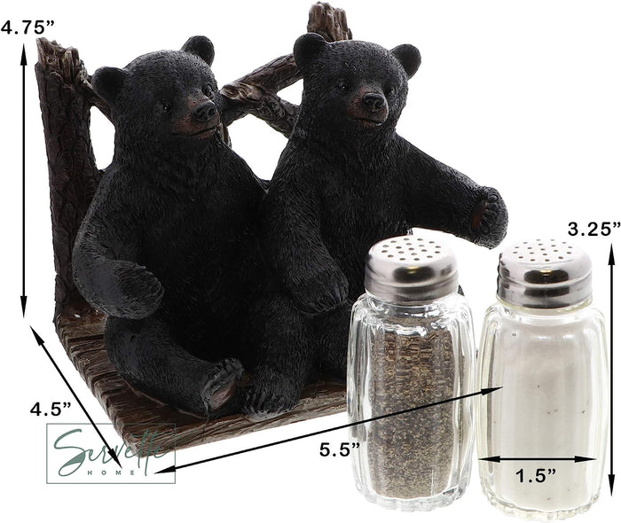 Rustic Kitchen Décor Napkin Holder and Salt and Pepper Shaker Set - Twin Bear
