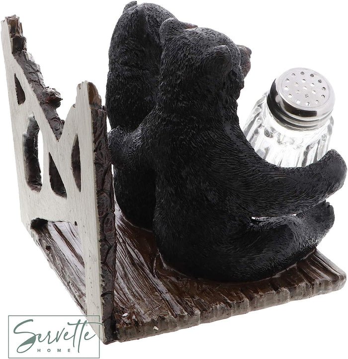 Rustic Kitchen Décor Napkin Holder and Salt and Pepper Shaker Set - Twin Bear