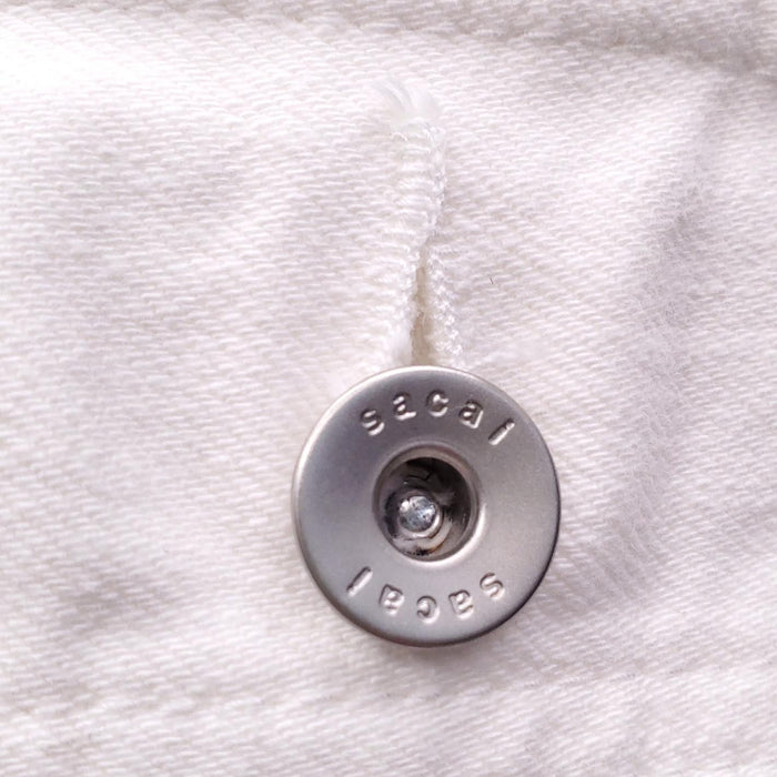 SACAI WHITE DENIM JACKET WITH BLACK RIBBON CLASP DETAIL - SIZE 2/M