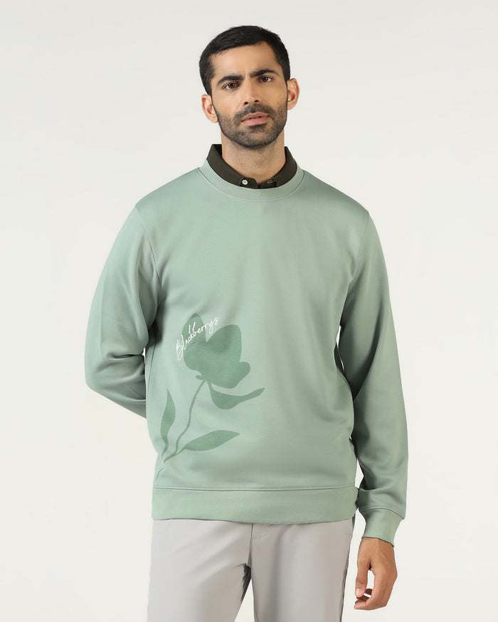 Sage Green Crew Neck Solid Sweatshirt - Eve