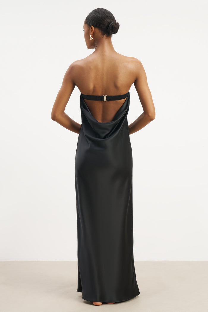 Satin Cowl Back Maxi Dress - Black