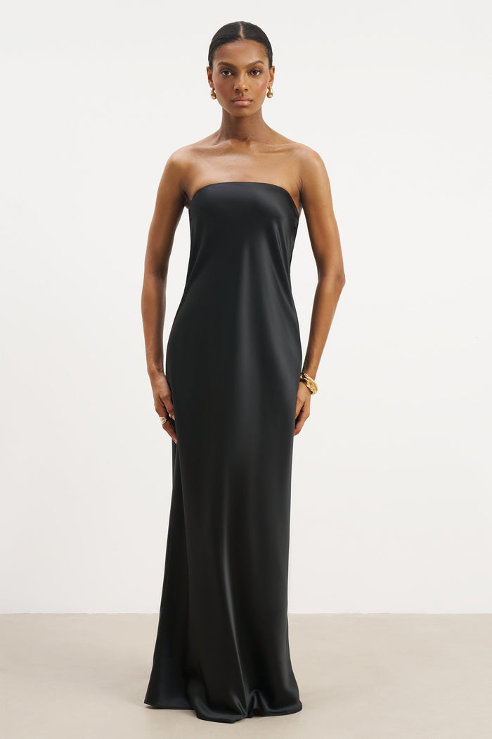 Satin Cowl Back Maxi Dress - Black