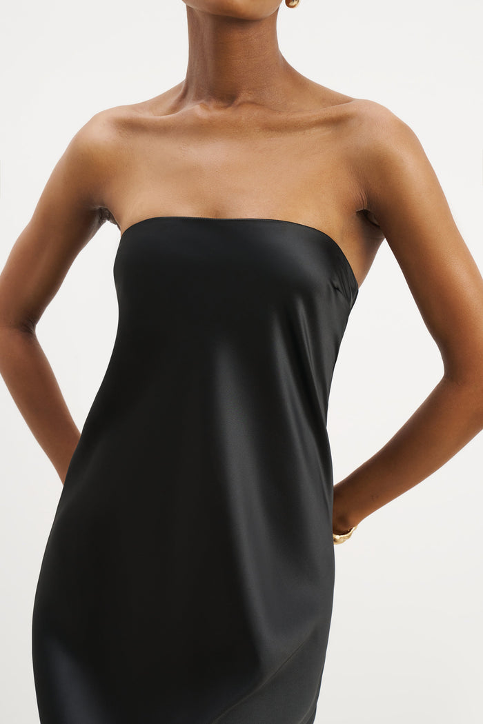 Satin Cowl Back Maxi Dress - Black