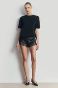 Satin Lace Detail Shorts - Black