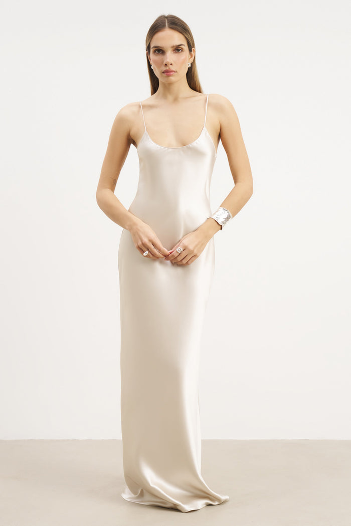 Satin Scoop Neck Camisole Maxi Dress - Champagne