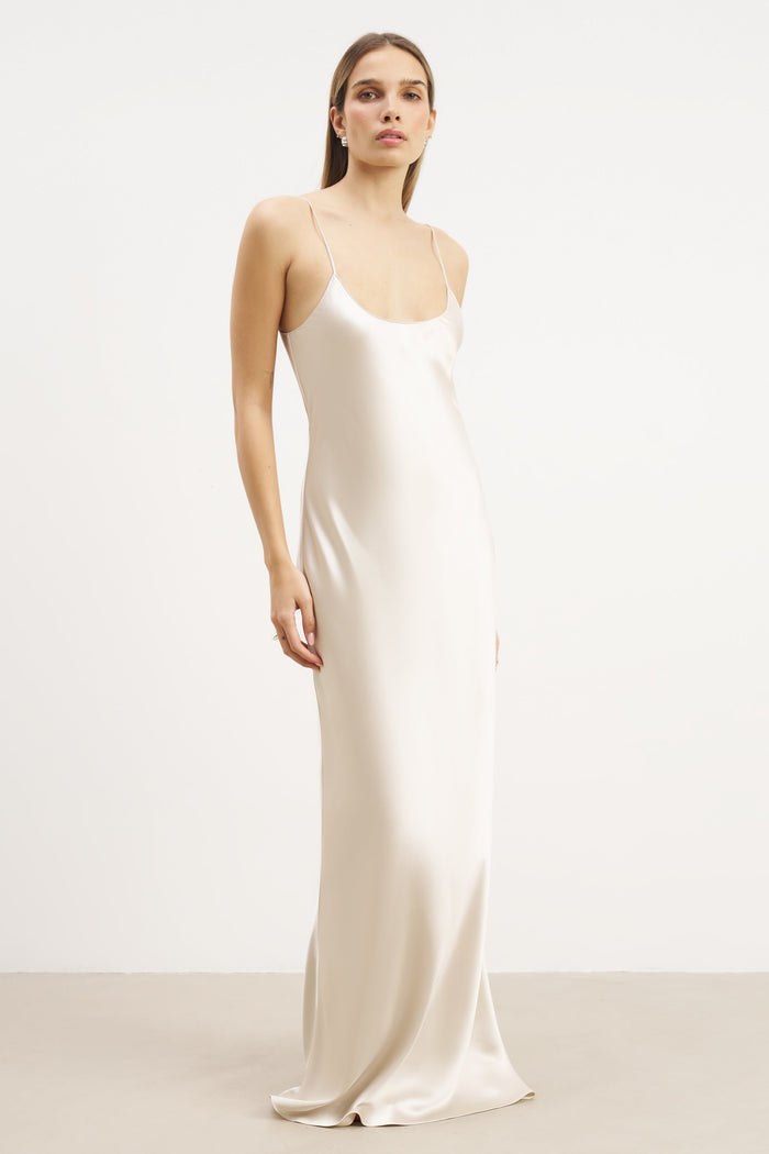 Satin Scoop Neck Camisole Maxi Dress - Champagne