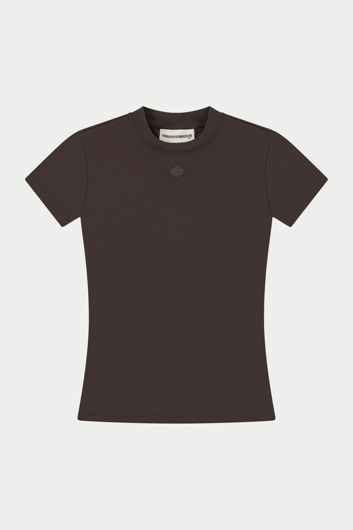 SCULPTING STRETCH EMBLEM BABY TEE - CHOCOLATE