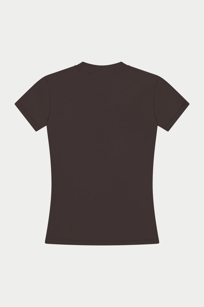 SCULPTING STRETCH EMBLEM BABY TEE - CHOCOLATE