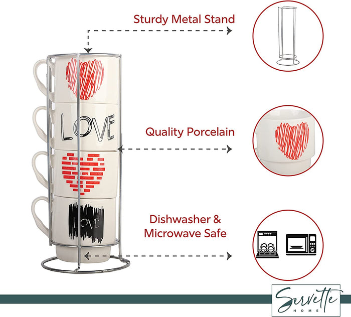 Set of 4 Love Mugs with Stand