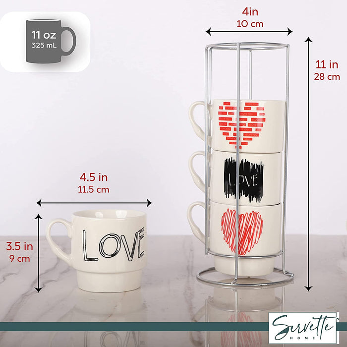Set of 4 Love Mugs with Stand