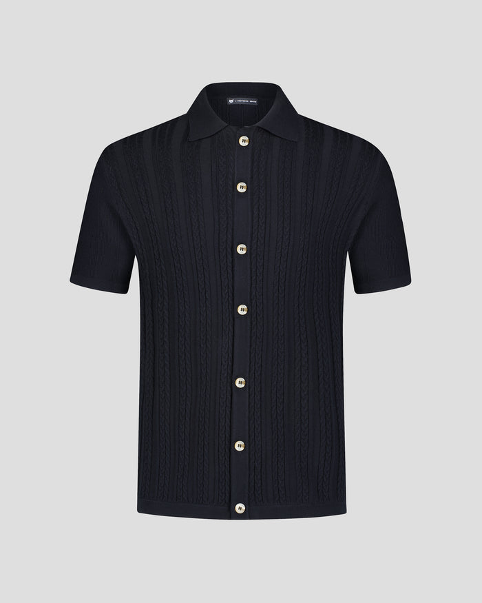 Southern Gents Cable Knit Polo -  Black
