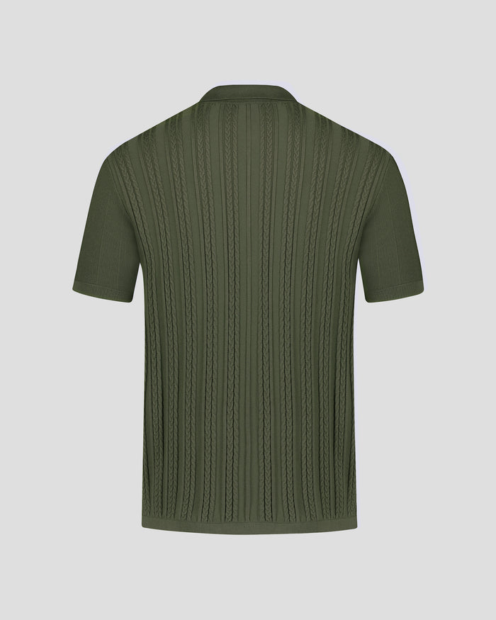 Southern Gents Cable Knit Polo - Olive Green