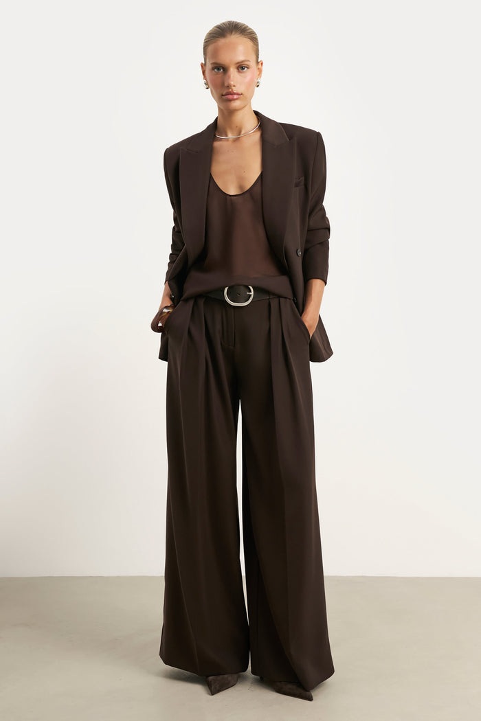 Sheer Plunge U Neck Tank Top - Carob