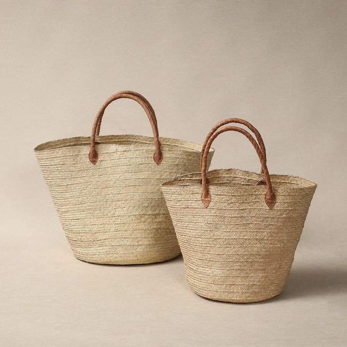 Shopper basket tote with leather