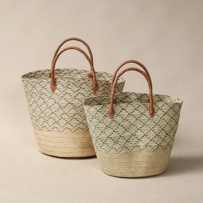 Shopper basket tote with leather