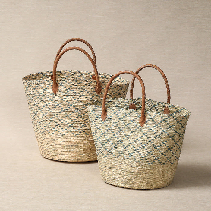 Shopper basket tote with leather
