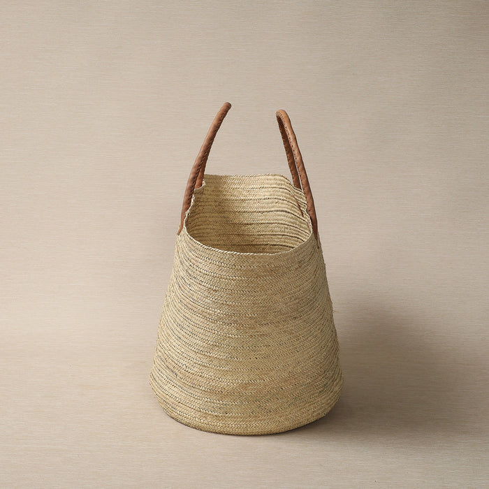 Shopper basket tote with leather