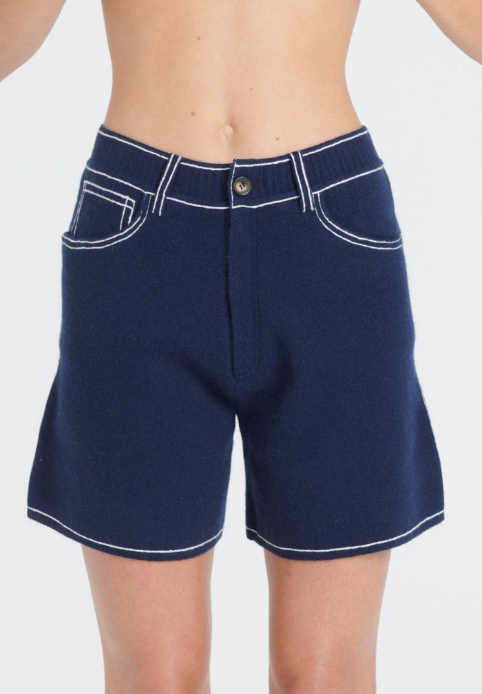 ZAYA 15 Short à maille milano en cachemire bleu marine