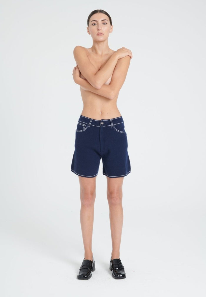 ZAYA 15 Short à maille milano en cachemire bleu marine