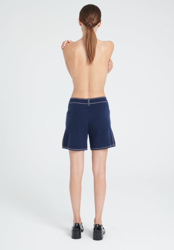 ZAYA 15 Short à maille milano en cachemire bleu marine