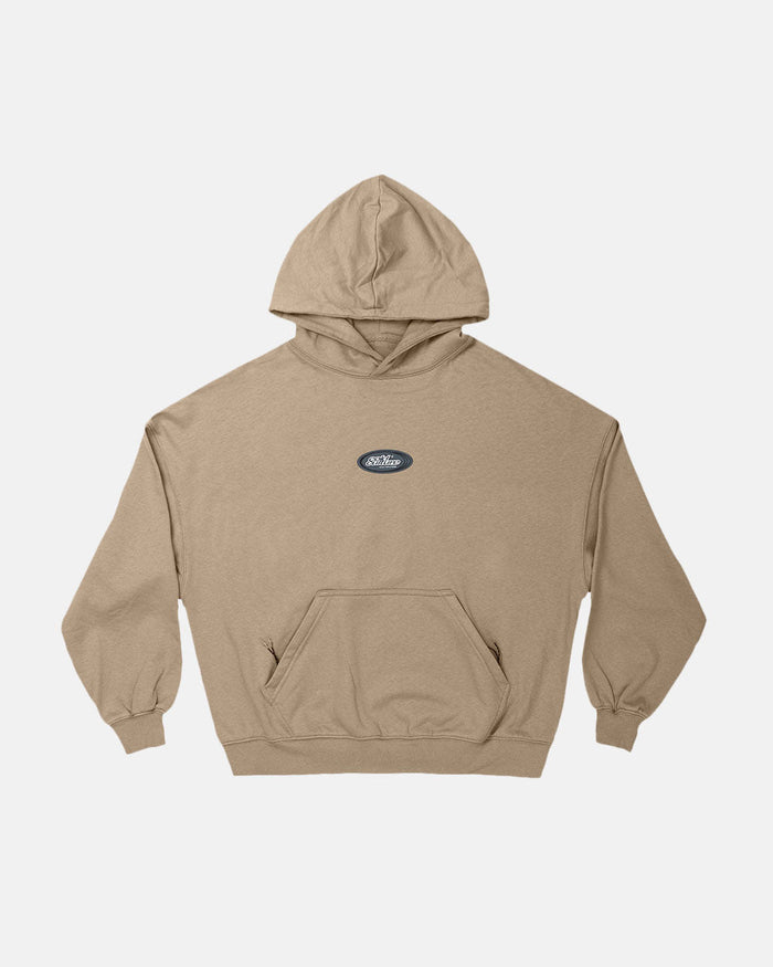 SILICONE DETAIL HOODIE SHADY BROWN - brown oversized hoodie, front view - Cold Culture