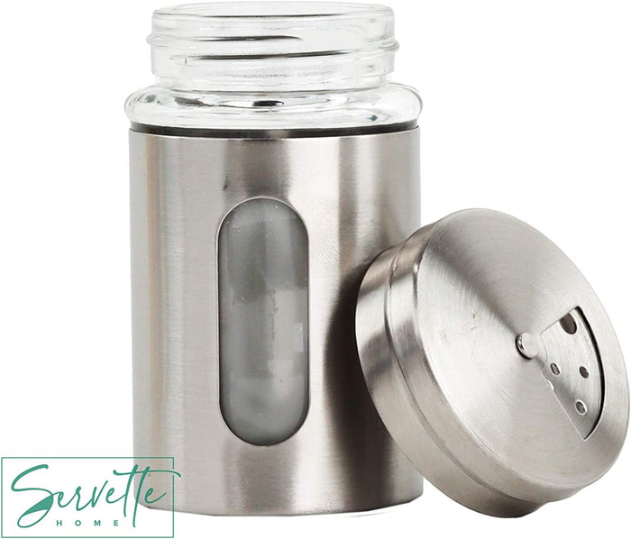 Silver Retro Salt & Pepper Glass Jar Single Shaker