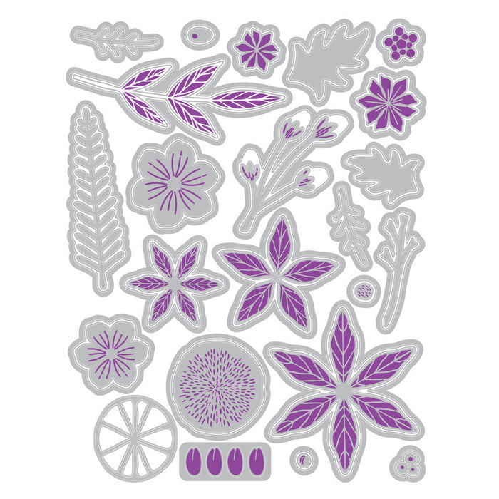 Sizzix - Framelits Die Set w/Stamps by Vicki Boutin - Winter Florals. 24 stamps and 44 dies. Available at Embellish Away located in Bowmanville Ontario Canada.