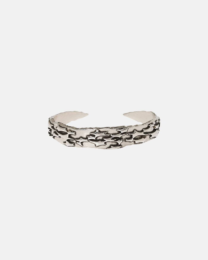 SKY BLUE BRACELET - silver textured cuff bracelet, front view - Cold Culture
