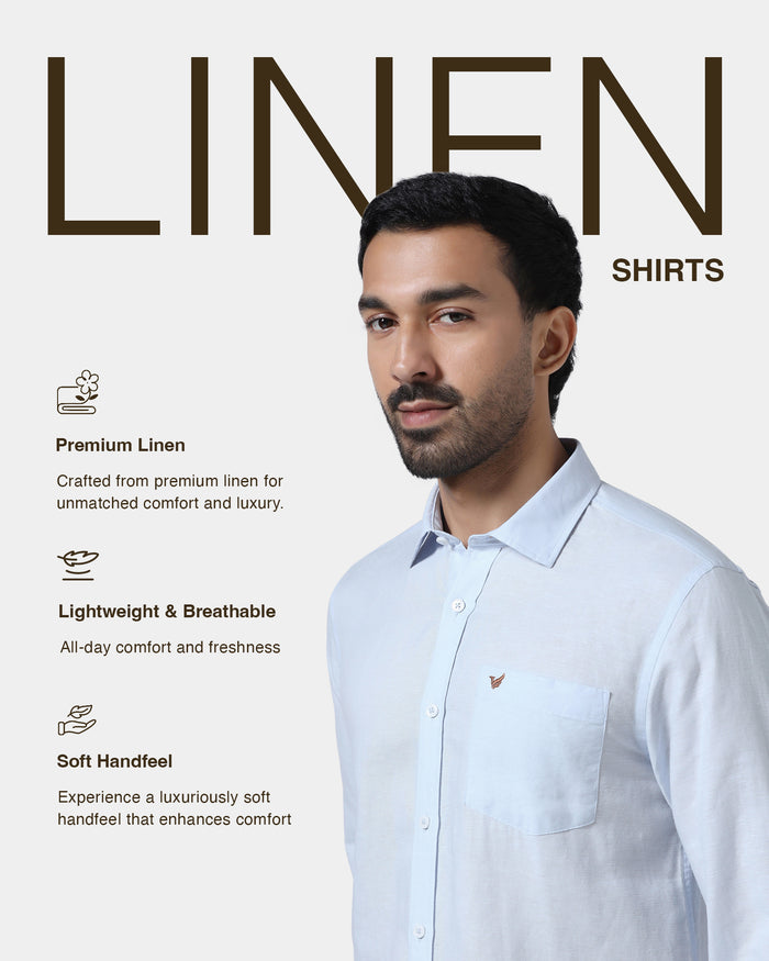 Sky Blue Linen Solid Shirt - Cleo
