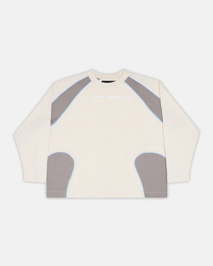 SLIDER LONGSLEEVE TEE GREY - grey panelled longsleeve tee, front view - Cold Culture