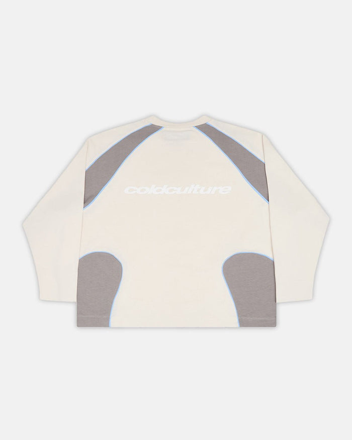 SLIDER LONGSLEEVE TEE GREY - grey panelled longsleeve tee, back view - Cold Culture