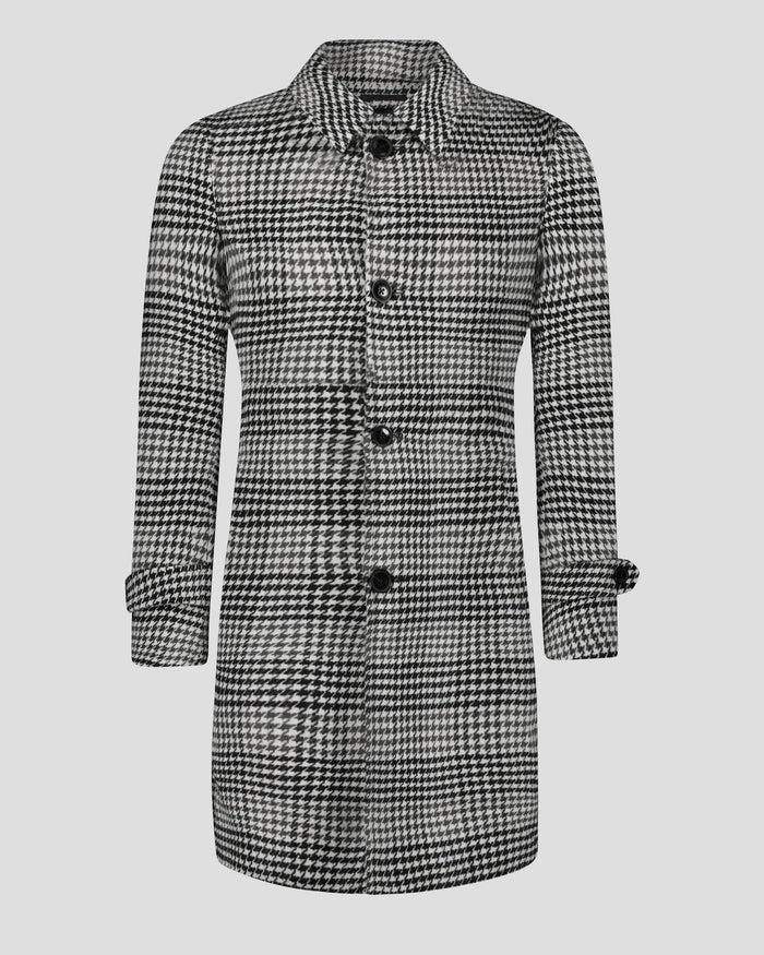 SG Car Coat - Black + White Houndstooth