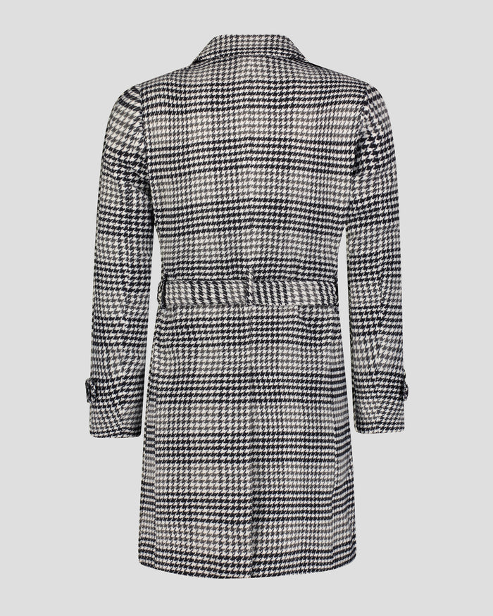 SG Car Coat - Black + White Houndstooth