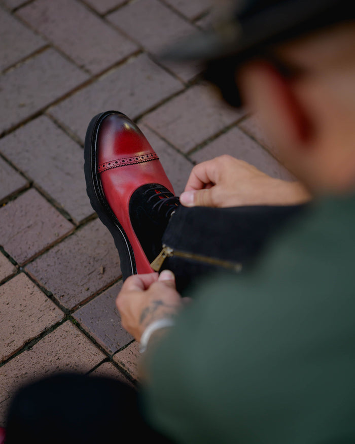 Southern Gents Men's Logan Captoe Boot - Black + Cherry Red