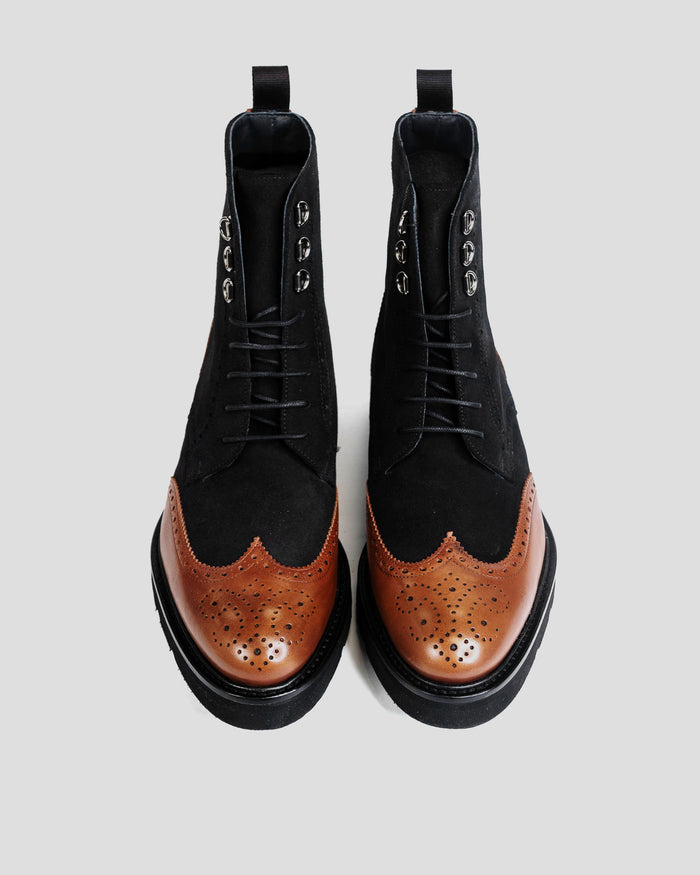 Southern Gents Rogue Wingtip Sport Boot - Black + Walnut