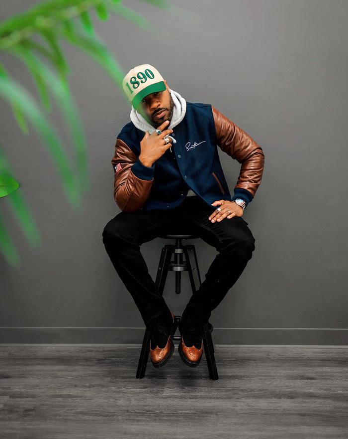 Southern Gents Signature Varsity Jacket - Navy + Brown